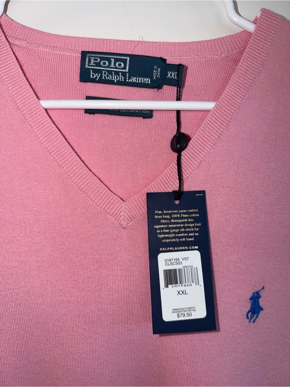 Polo Ralph Lauren Pink Pima Cotton Sweater Vest XXL Men’s NWT - Picture 5 of 6